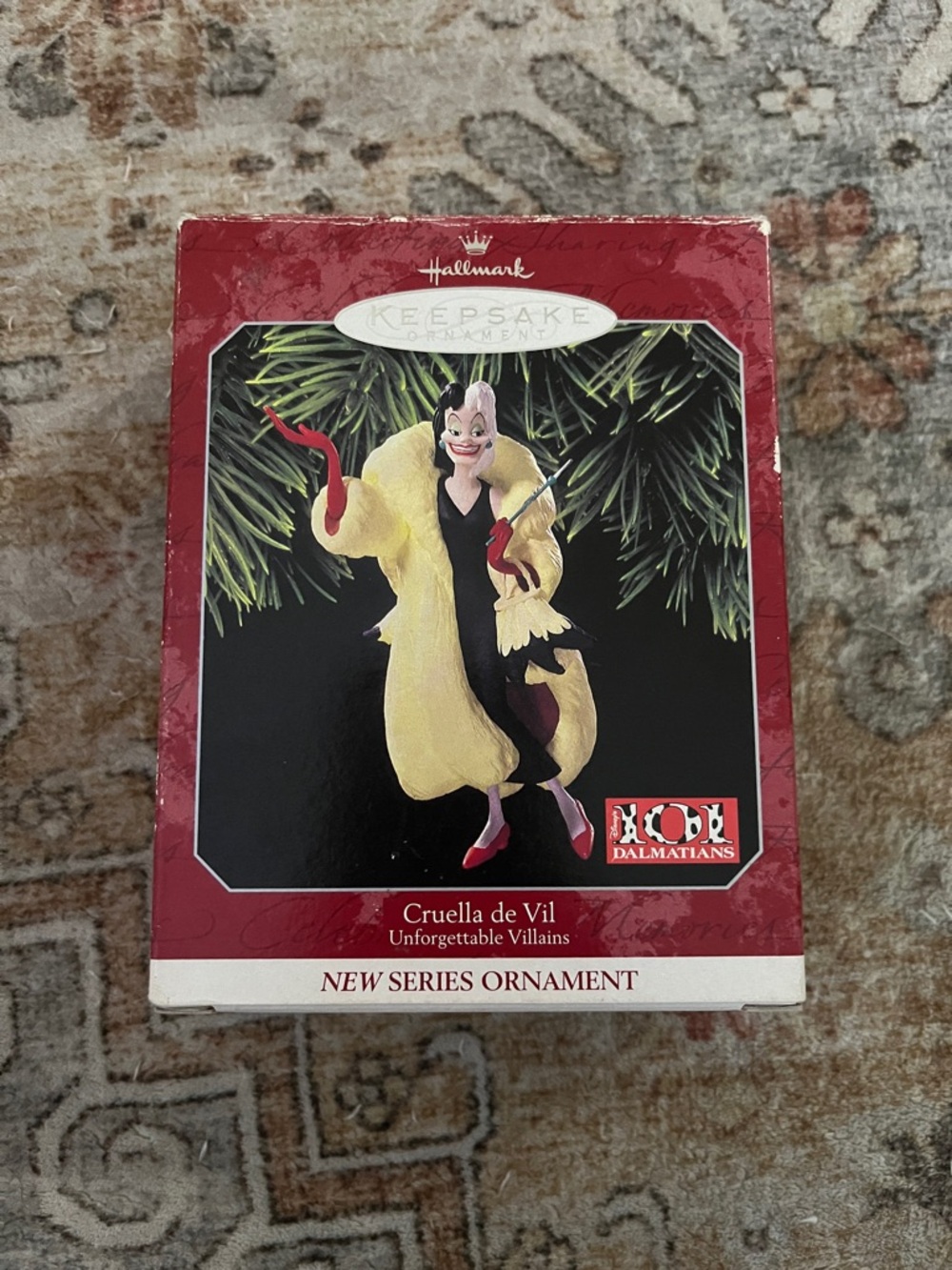 Hallmark Cruella de Vil Ornament with Yellow Coat and Red Accents